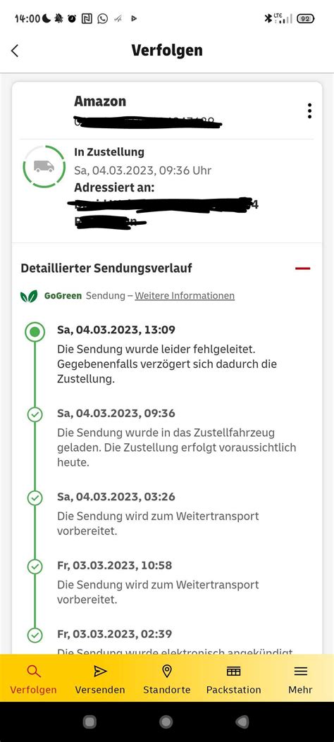 dhl die sendung ist fehlgeleitet.